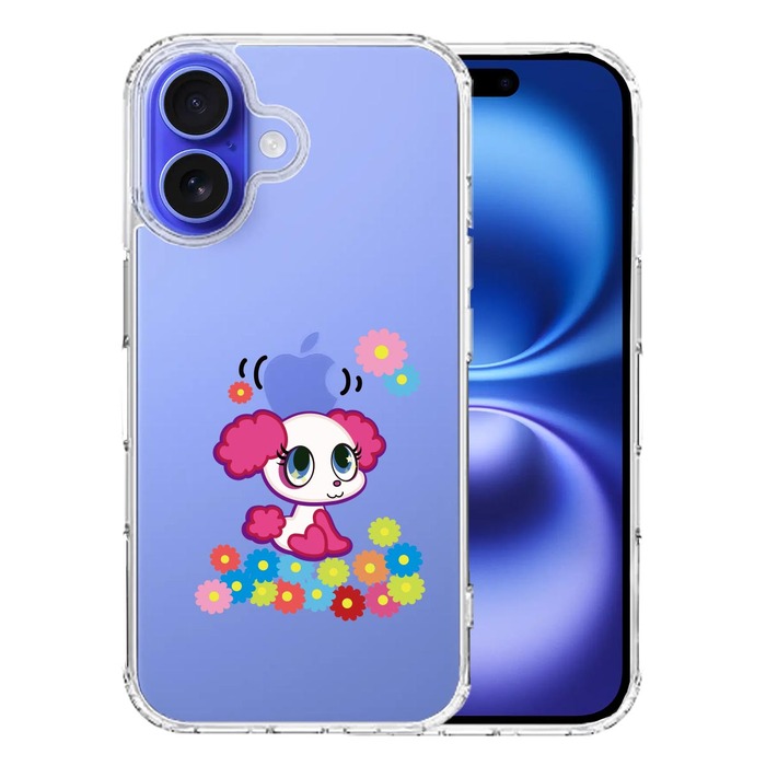 iPhone16 ケース クリア ポップ な プードル ぷうちゃん 花 スマホケース 側面ソフト 背面ハード ハイブリッド -0