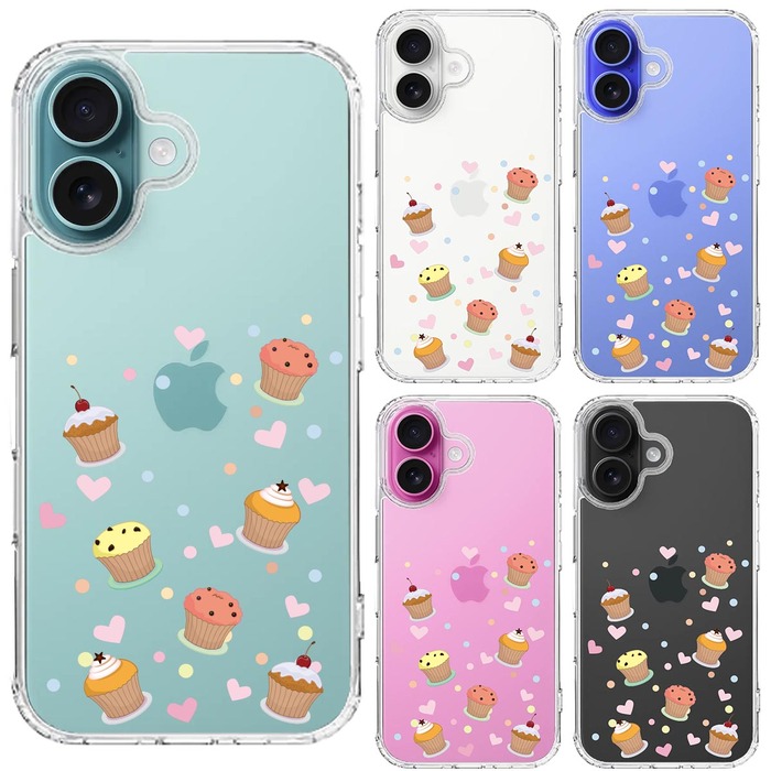 iPhone16 ケース クリア カップケーキ 3 スマホケース 側面ソフト 背面ハード ハイブリッド -1