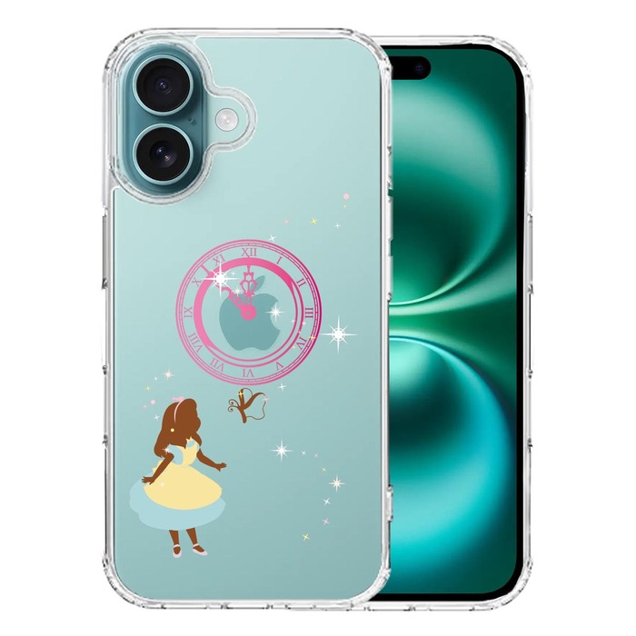 iPhone16 ケース クリア アリス 時計 スマホケース 側面ソフト 背面ハード ハイブリッド -0
