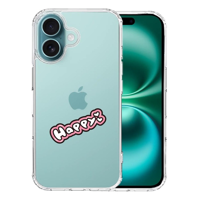 iPhone16 ケース クリア happy 幸せ ハッピー スマホケース 側面ソフト 背面ハード ハイブリッド -0