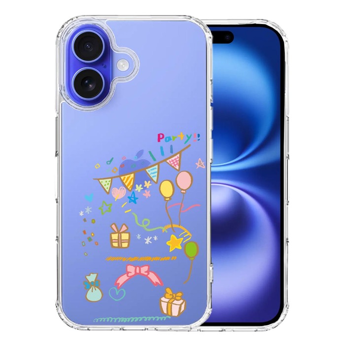 iPhone16 ケース クリア party パーティー スマホケース 側面ソフト 背面ハード ハイブリッド -0