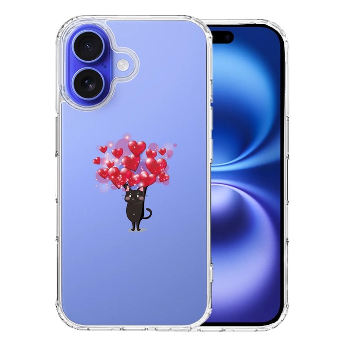 iPhone16 ケース クリア 猫 ネコ にゃんこ ハート 黒猫 2 スマホケース 側面ソフト 背面ハード ハイブリッド -0