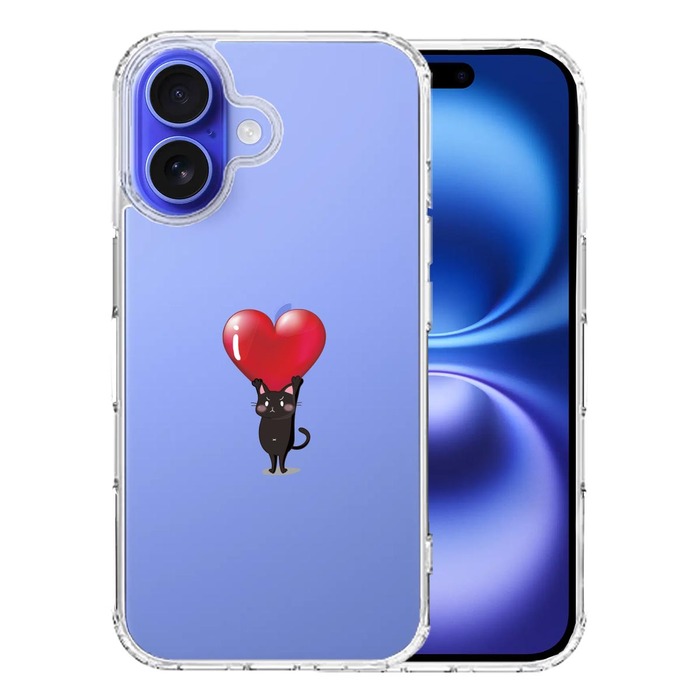 iPhone16 ケース クリア 猫 ネコ にゃんこ ハート 黒猫 スマホケース 側面ソフト 背面ハード ハイブリッド -0