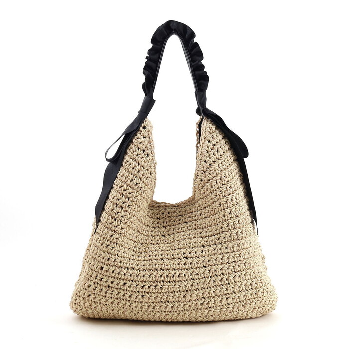 パール刺繍フリルハンドルペーパー カゴバッグ 025新作 COOCO