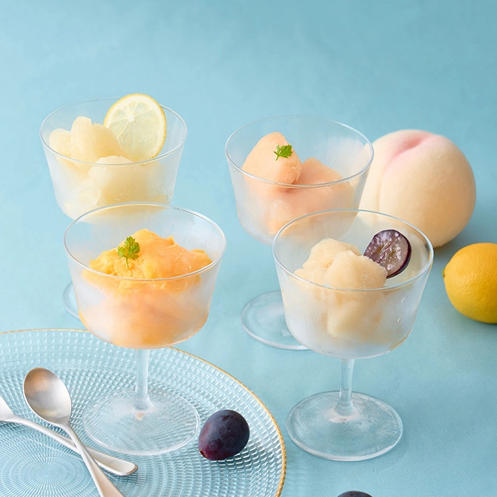 ホシフルーツ フルーツパーラーの凍らせて食べるシャーベット 彩果しずく ４袋　ゆめほっぺ　あかつき　瀬戸内レモン　ピオーネ-0