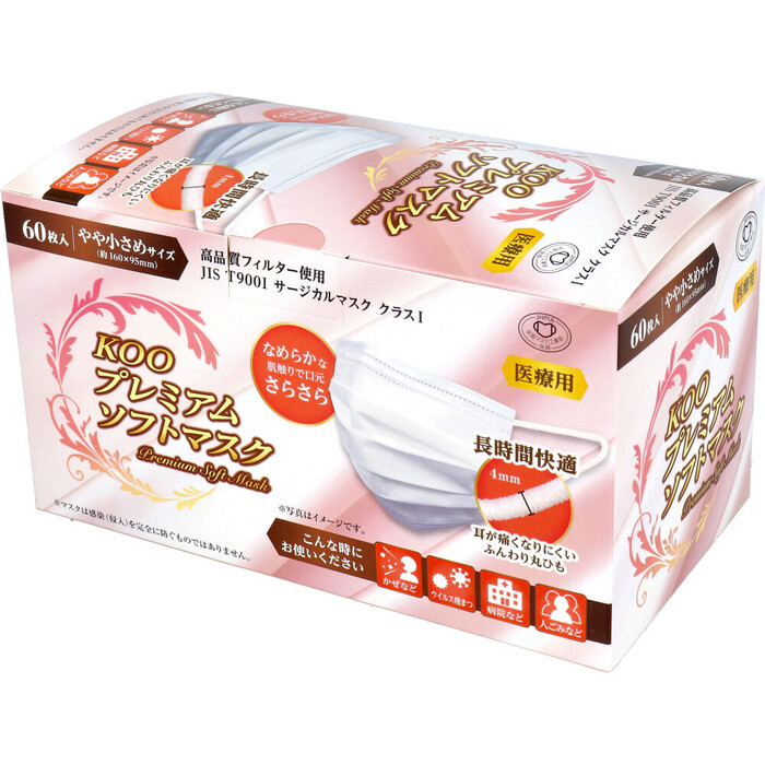 マスク KOO プレミアムソフトマスク 医療用 やや小さめサイズ 60枚入 5個セット-2