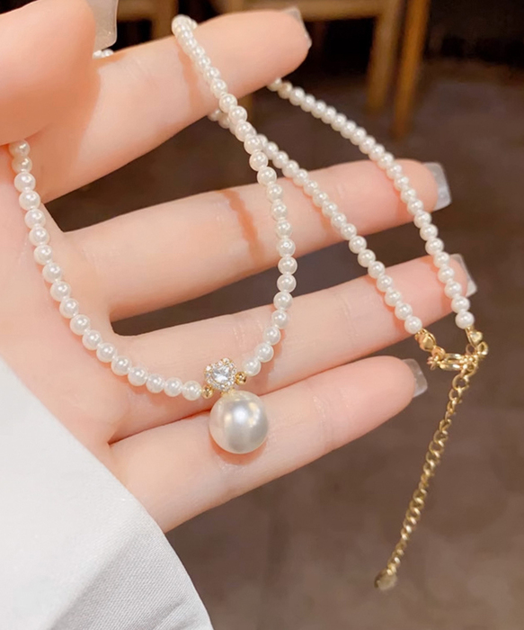 フェイクパールネックレスレディース 上品 ホワイト-2