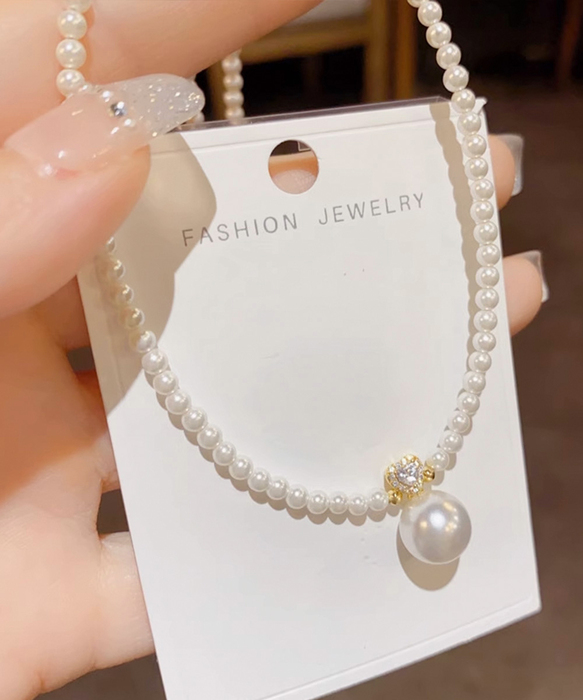 フェイクパールネックレスレディース 上品 ホワイト-3