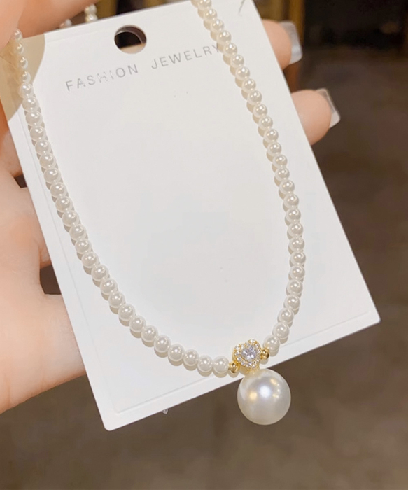 フェイクパールネックレスレディース 上品 ホワイト-4