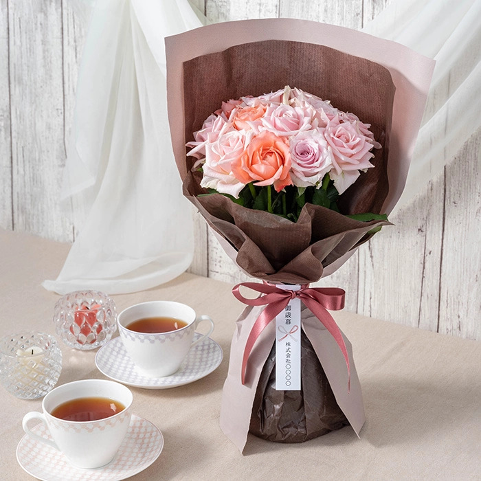 ホシファーム 届いた姿でそのまま飾れるスタンディング薔薇ブーケ スイート１２本-0
