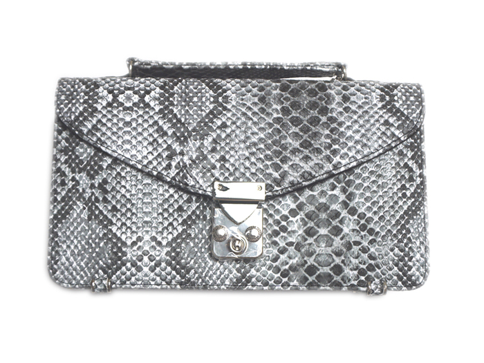 パイソン柄型押しミニセカンドバッグ No.H BK ブラック 手提げ大型財布 2色展開-1