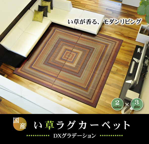 ラグ 日本製 純国産 袋三重織 い草ラグカーペット 約140×200cm　DXグラデーション 裏 不織布　ブラウン-0