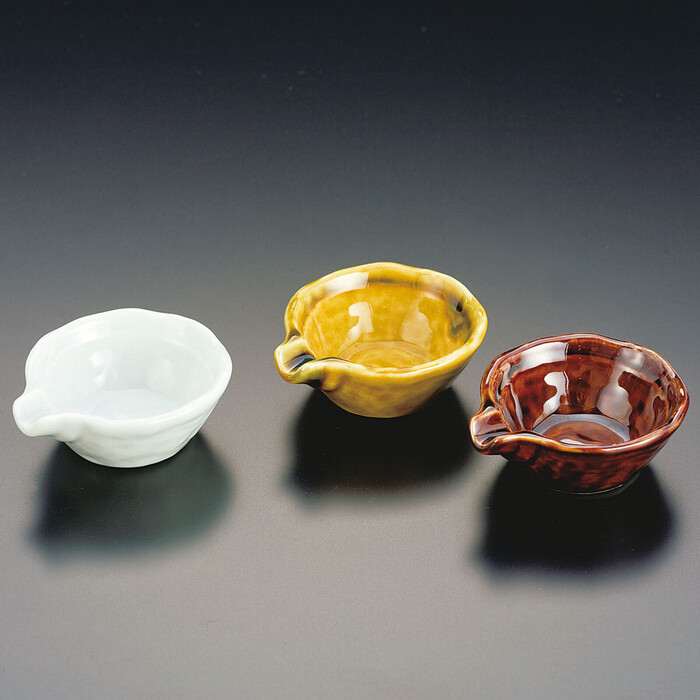 片口小付 ゆず青磁 黄瀬戸織部掛 飴釉 日本製 美濃焼 3個セット : まる