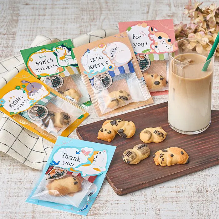 ねこクッキー おひるねにゃんこはバタークッキーの香りメッセージ Ｔｈａｎｋｙｏｕ 5個セット-1