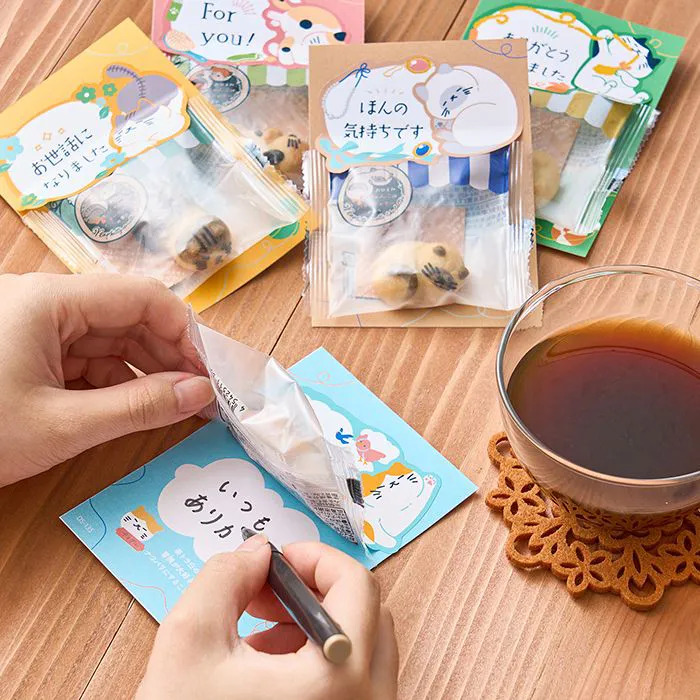 ねこクッキー おひるねにゃんこはバタークッキーの香りメッセージ Ｔｈａｎｋｙｏｕ 5個セット-2