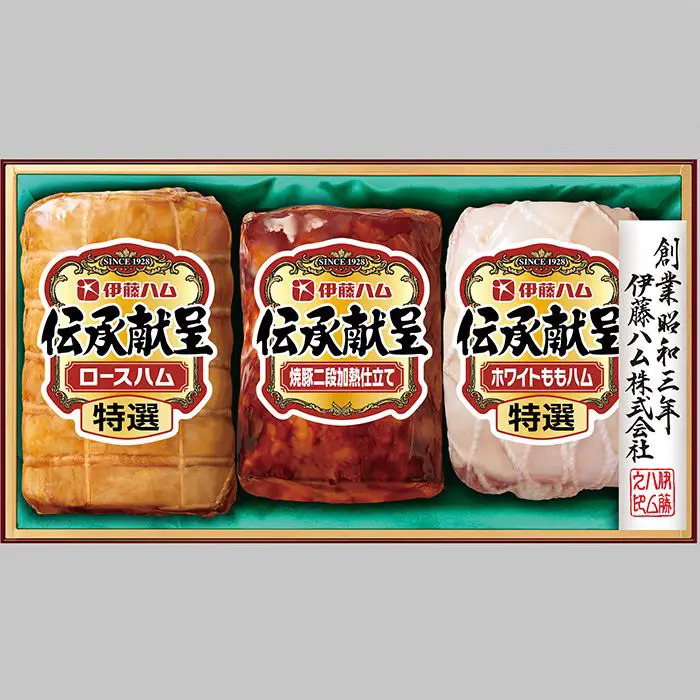 夏季限定 伊藤ハム 伝承献呈　特選ロースハム400g、焼豚二段加熱仕立て160g、特選ホワイトももハム220g　 のし対応可-0