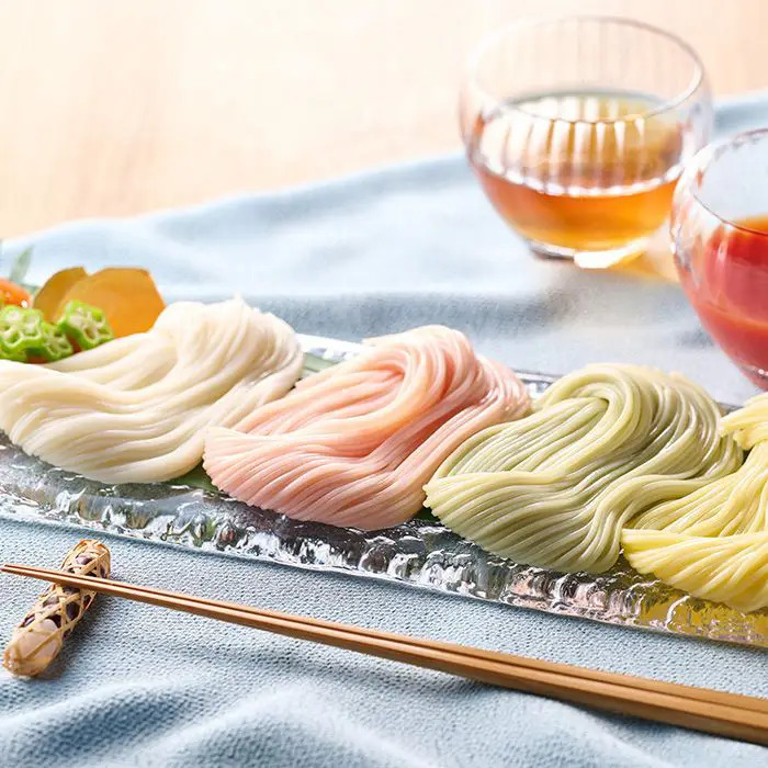 夏季限定 池利 まあるい彩り三輪素麺と２種のつゆ　めんつゆ(25ml×3)×2、トマトつゆ50g×4 のし対応可-3