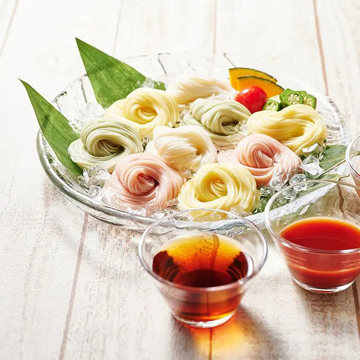 夏季限定 池利 まあるい彩り三輪素麺と２種のつゆ　めんつゆ(25ml×3)×2、トマトつゆ50g×4 のし対応可-4