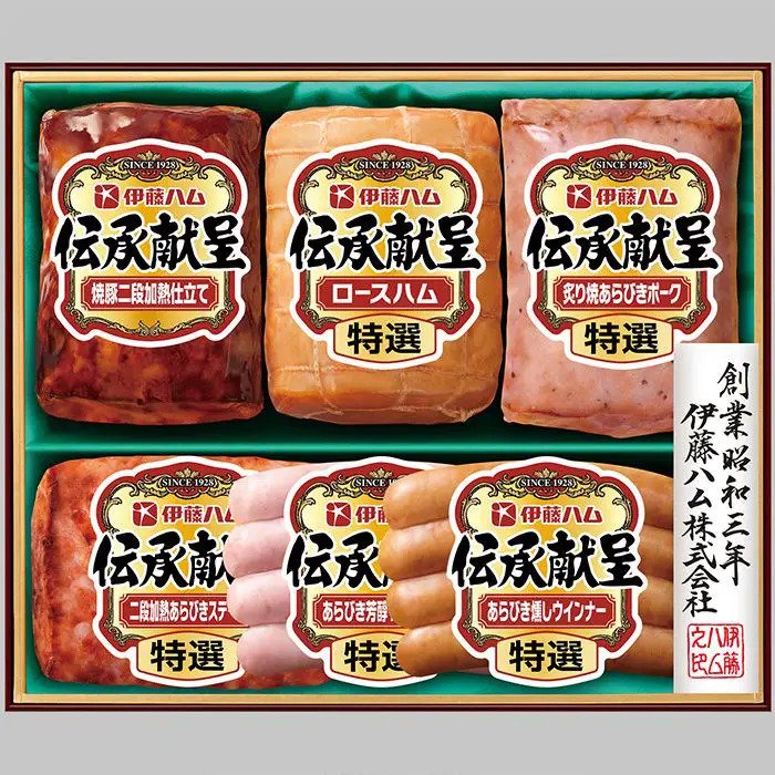 夏季限定 伊藤ハム 伝承献呈　選ロースハム320g、焼豚二段加熱仕立て160g、特選炙り焼あらびきポーク160g　等 のし対応可-0