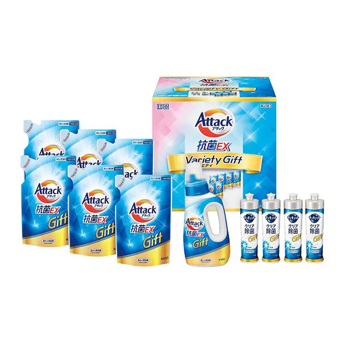 夏季限定 花王 アタック抗菌ＥＸバラエティギフト　アタック抗菌EX本体(750g)×1、アタック抗菌EX詰替用　等 のし対応可-0