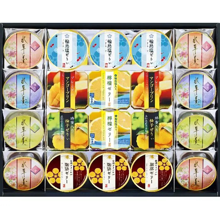 夏季限定 バラエティデザートギフト　珈琲ゼリー　52g×3個入、輪島塩ぜりぃ　52g×3個入、水羊羹小倉　60ｇ×4個入　等８種類 のし対応可-0