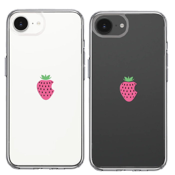 iPhone16e ケース クリア イチゴ 苺 スマホケース 側面ソフト 背面ハード ハイブリッド -1