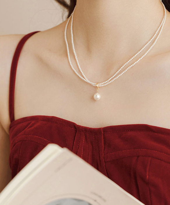 2連パールネックレス 結婚式 重ね付け風-1