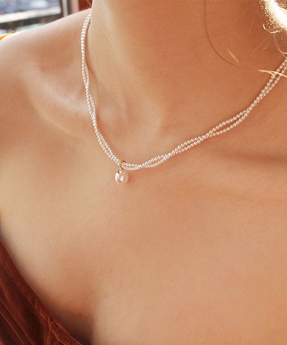 2連パールネックレス 結婚式 重ね付け風-4