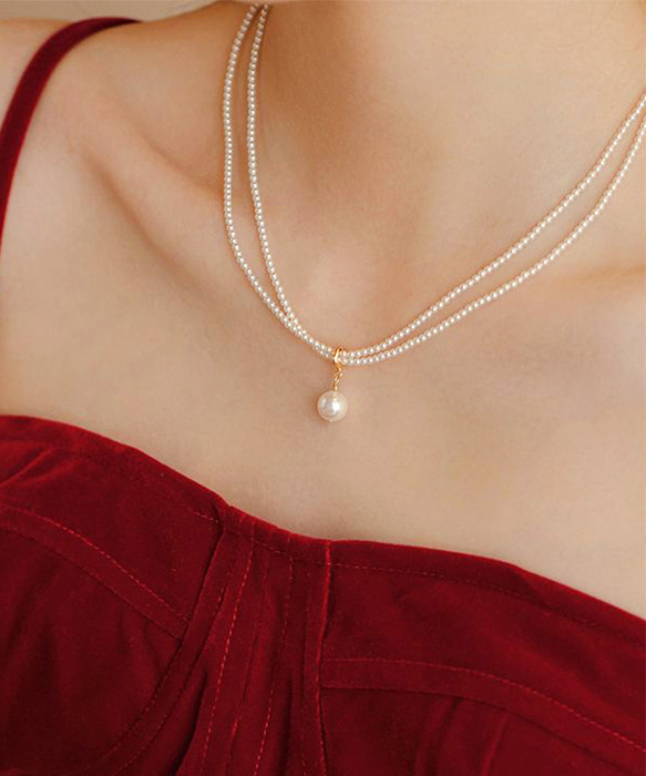 2連パールネックレス 結婚式 重ね付け風-5