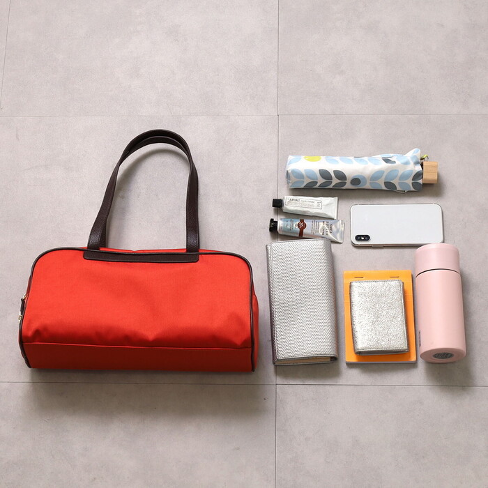 ボストンバッグ 革 付属 COOCO 撥水ポリ生地xレザー : まるっと