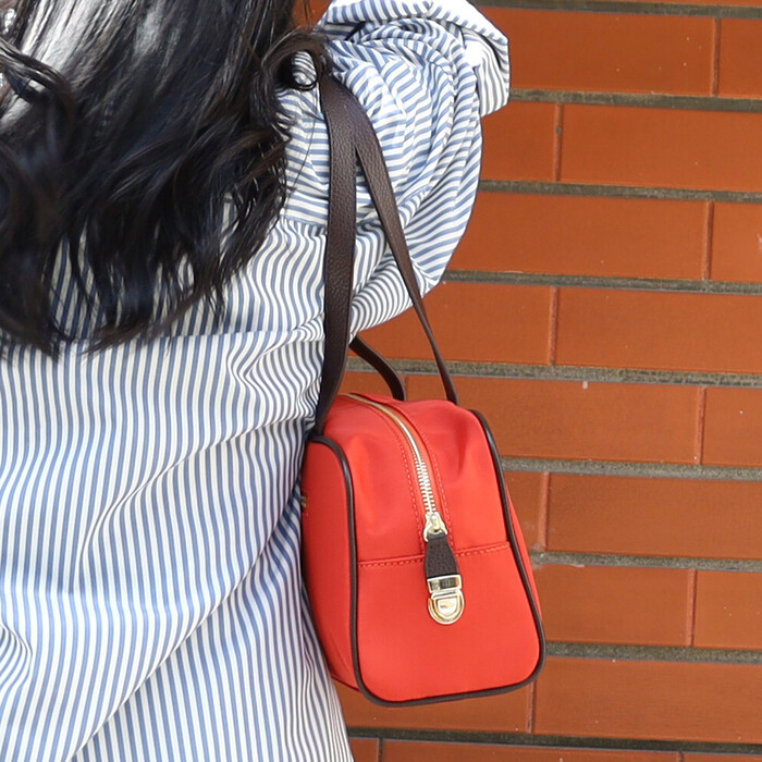 ボストンバッグ 革 付属 COOCO 撥水ポリ生地xレザー : まるっと