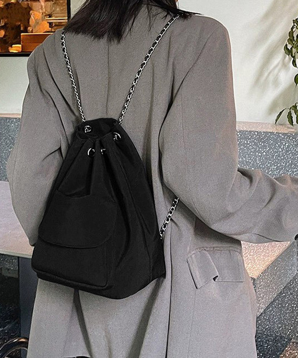 巾着リュック ナイロンチェーンバッグ軽量-4