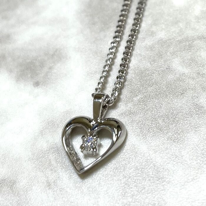 日本製 高品質キュービックジルコニア使用 輝き自慢CZ ハートSILVERペンダント P 1013-1