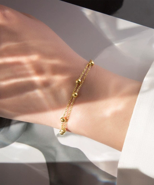 2連ブレスレット チェーン重ね付け腕飾り　ゴールド-0