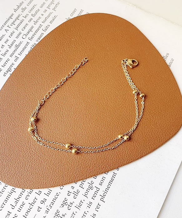 2連ブレスレット チェーン重ね付け腕飾り　ゴールド-3