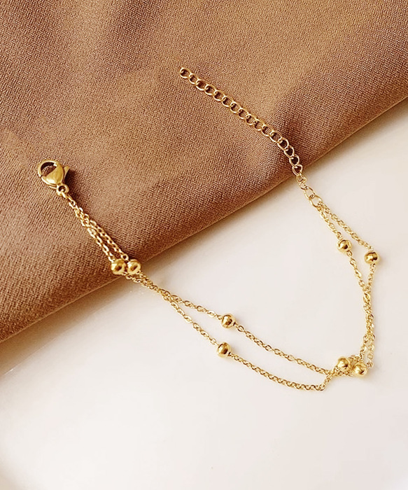 2連ブレスレット チェーン重ね付け腕飾り　ゴールド-4