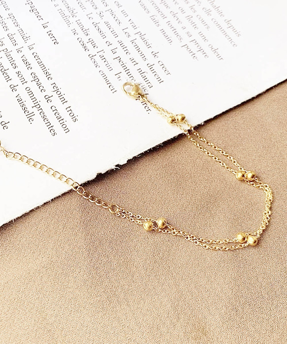 2連ブレスレット チェーン重ね付け腕飾り　ゴールド-5