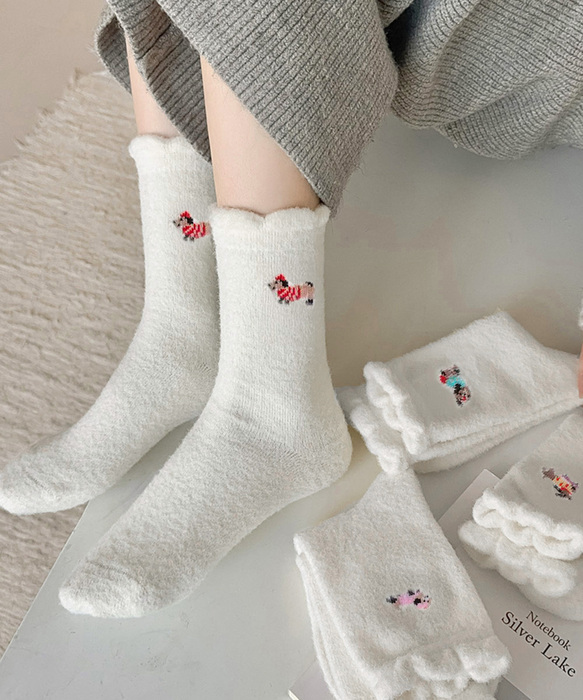 もこもこ靴下 4足セットワンポイント靴下-0