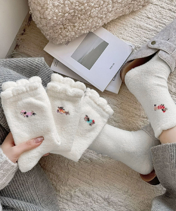 もこもこ靴下 4足セットワンポイント靴下-1