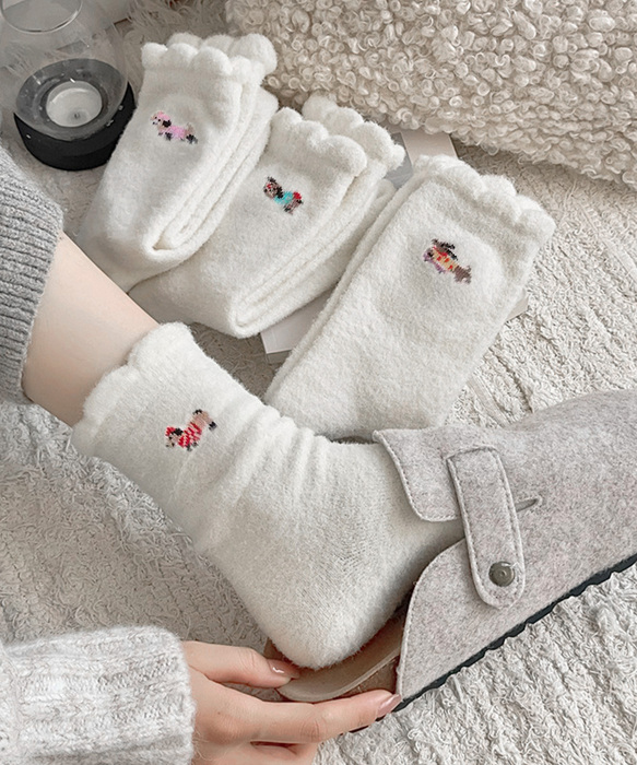 もこもこ靴下 4足セットワンポイント靴下-3