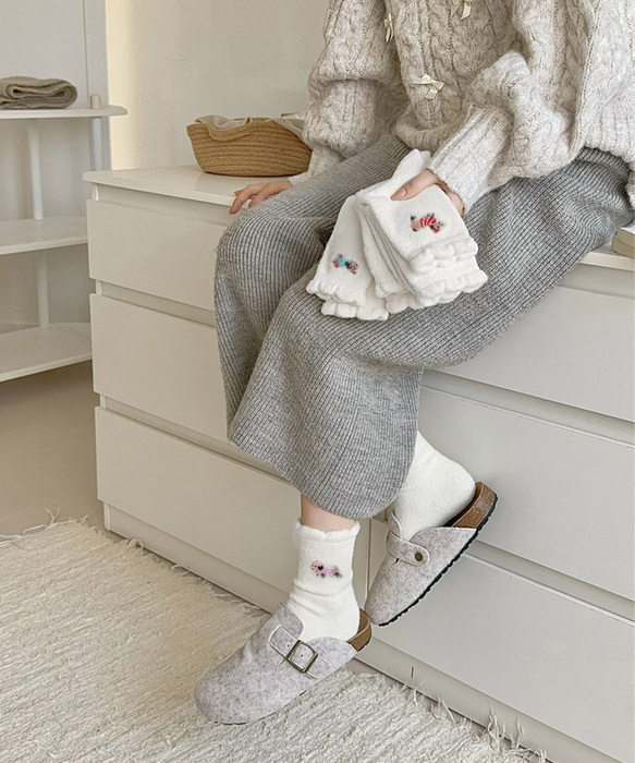 もこもこ靴下 4足セットワンポイント靴下-4