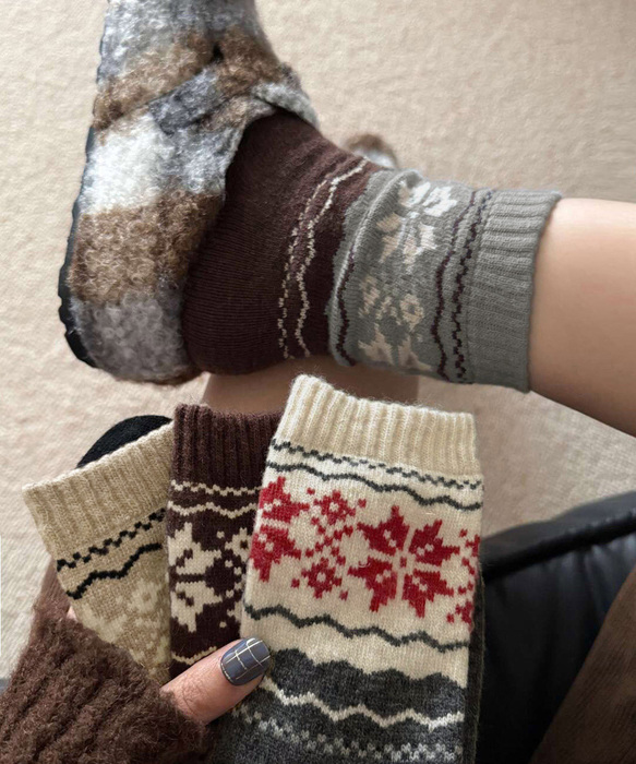 ノルディック柄ミドルソックス 4足セット-0