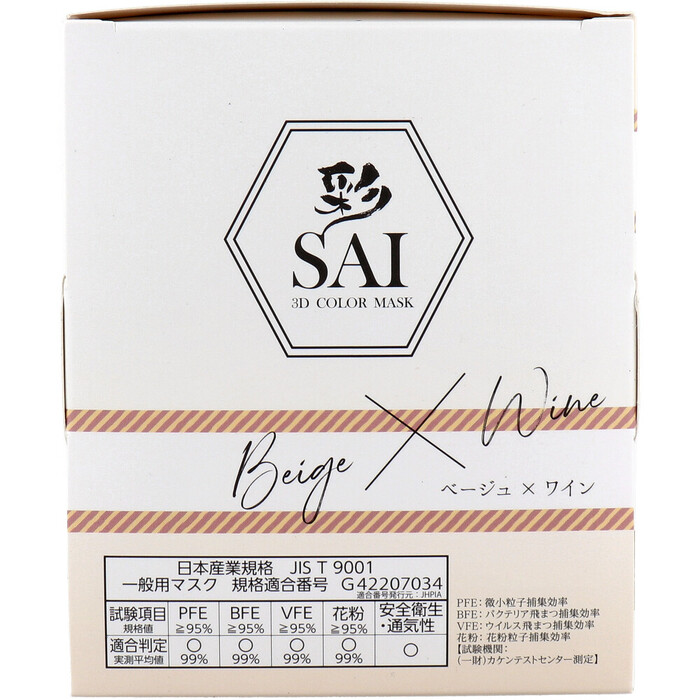 マスク 彩 SAI 立体カラーマスク 個包装 ふつうサイズ ベージュ×ワイン 30枚入 3セット-2