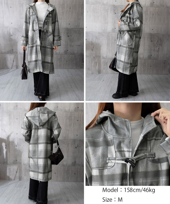 トグルボタンロングコートチェック柄コート : まるっとマーケット