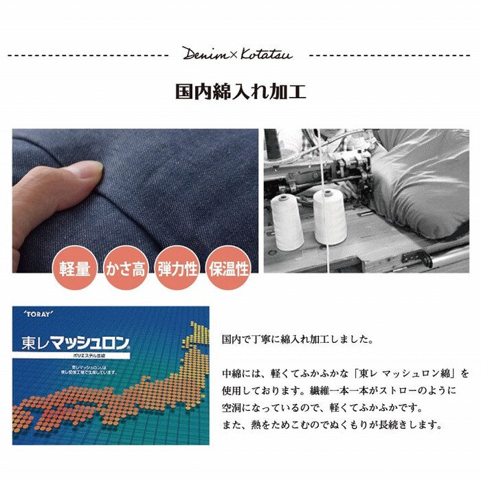 こたつ布団 電気代節約 おしゃれ 正方形 デニム ネイビー 約 190×190cm-3