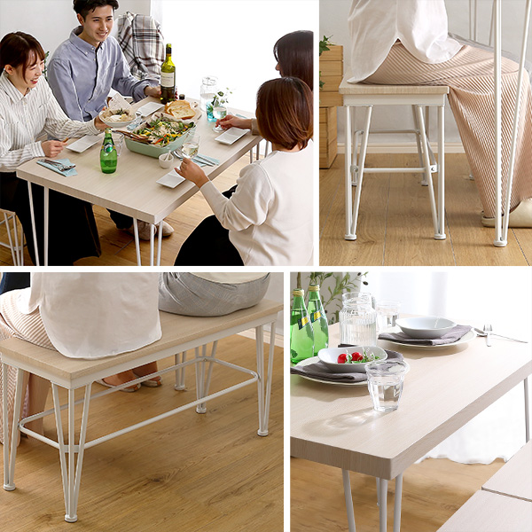 さわやかなダイニング4点テーブル＋椅子2脚+ベンチ1脚-4