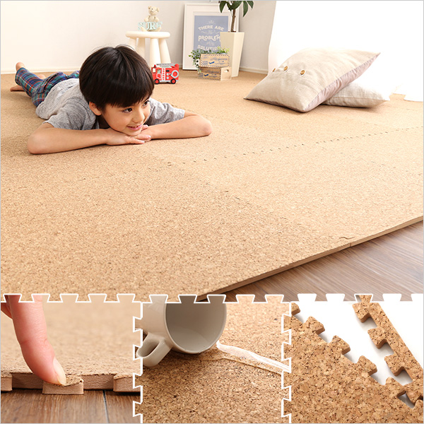 サイドパーツ付きジョイントコルクマット 8枚セット(大判45cm安心の低ホルムアルデヒド、防音、保温Etle-エーテル-2