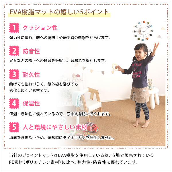 サイドパーツ付きジョイントコルクマット 8枚セット(大判45cm安心の低ホルムアルデヒド、防音、保温Etle-エーテル-5