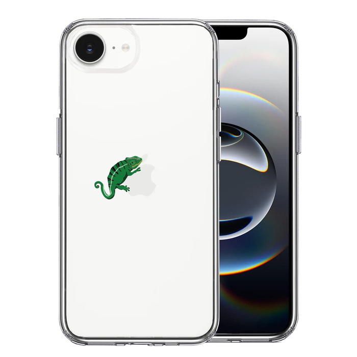 iPhone16e 側面ソフト 背面ハード ハイブリッド クリア ケース カメレオン 2 爬虫類-0