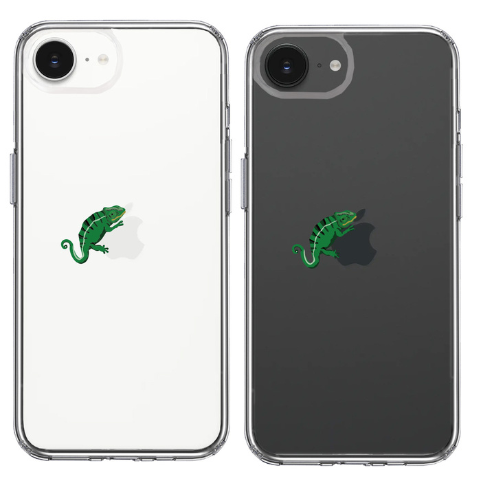 iPhone16e 側面ソフト 背面ハード ハイブリッド クリア ケース カメレオン 2 爬虫類-1